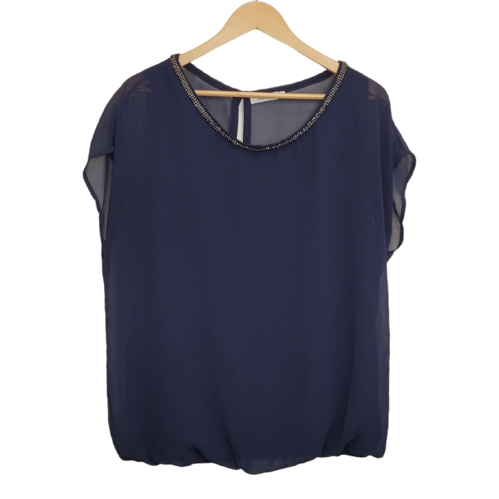 RICKI'S Blouse Top Navy Blue Sheer Beaded Size XL